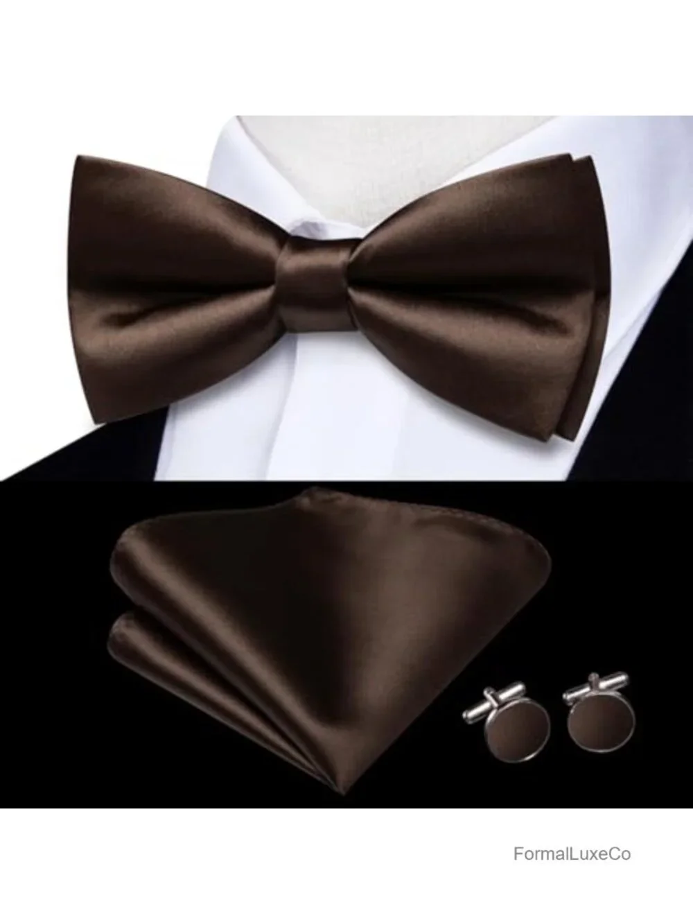 5pc Men's Silk Tie Set Pre-Tied Bowtie Pocket Square Cufflinks Lapel Pin Gift